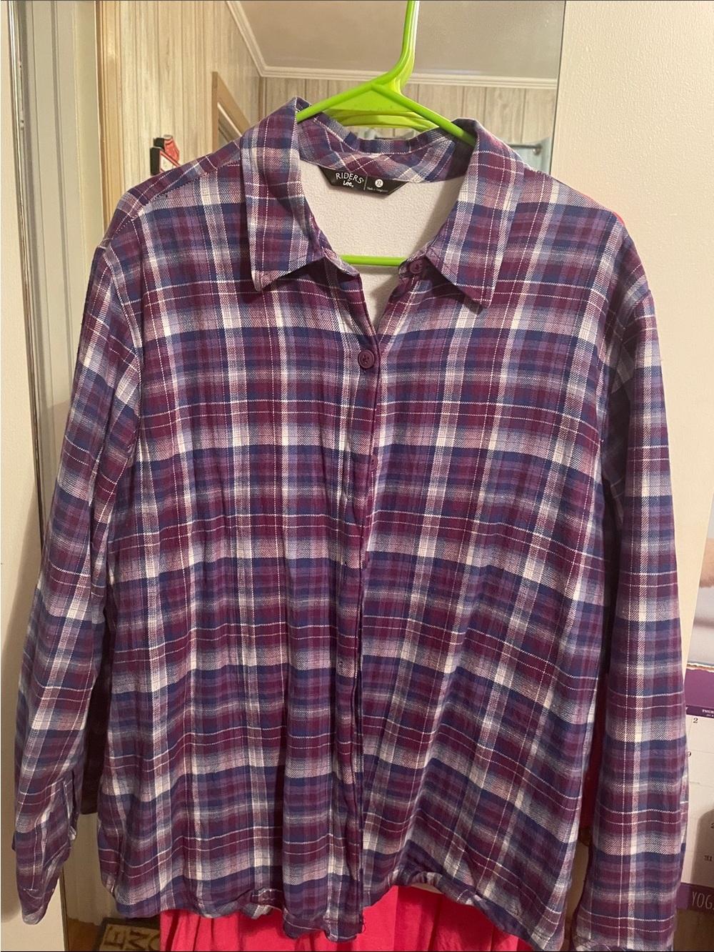 Riders by Lee Purple and Navy Plaid Flannel Shirt